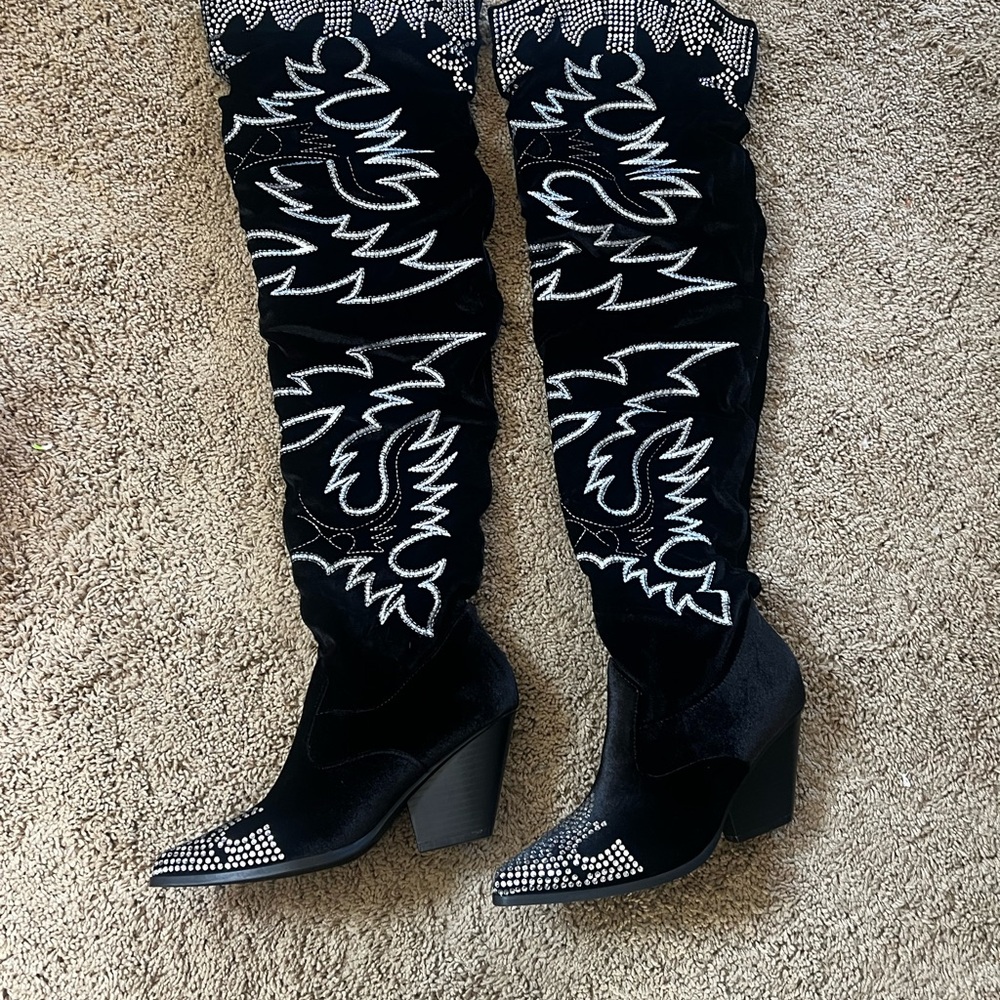 Cape Robbin Black Rhinestone Over the Knee Boots (size 7.5, fit like 8)